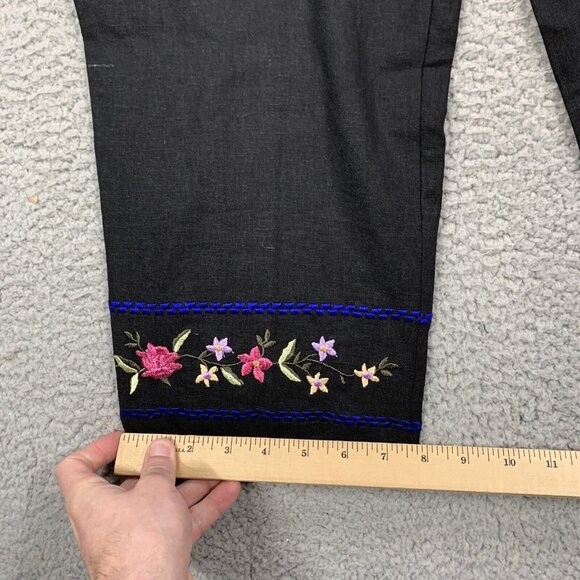 VTG 90s AKC 3pc Pant Set Womens Small Black Blue Linen Blend Floral Casual-Suit - Picture 4 of 16